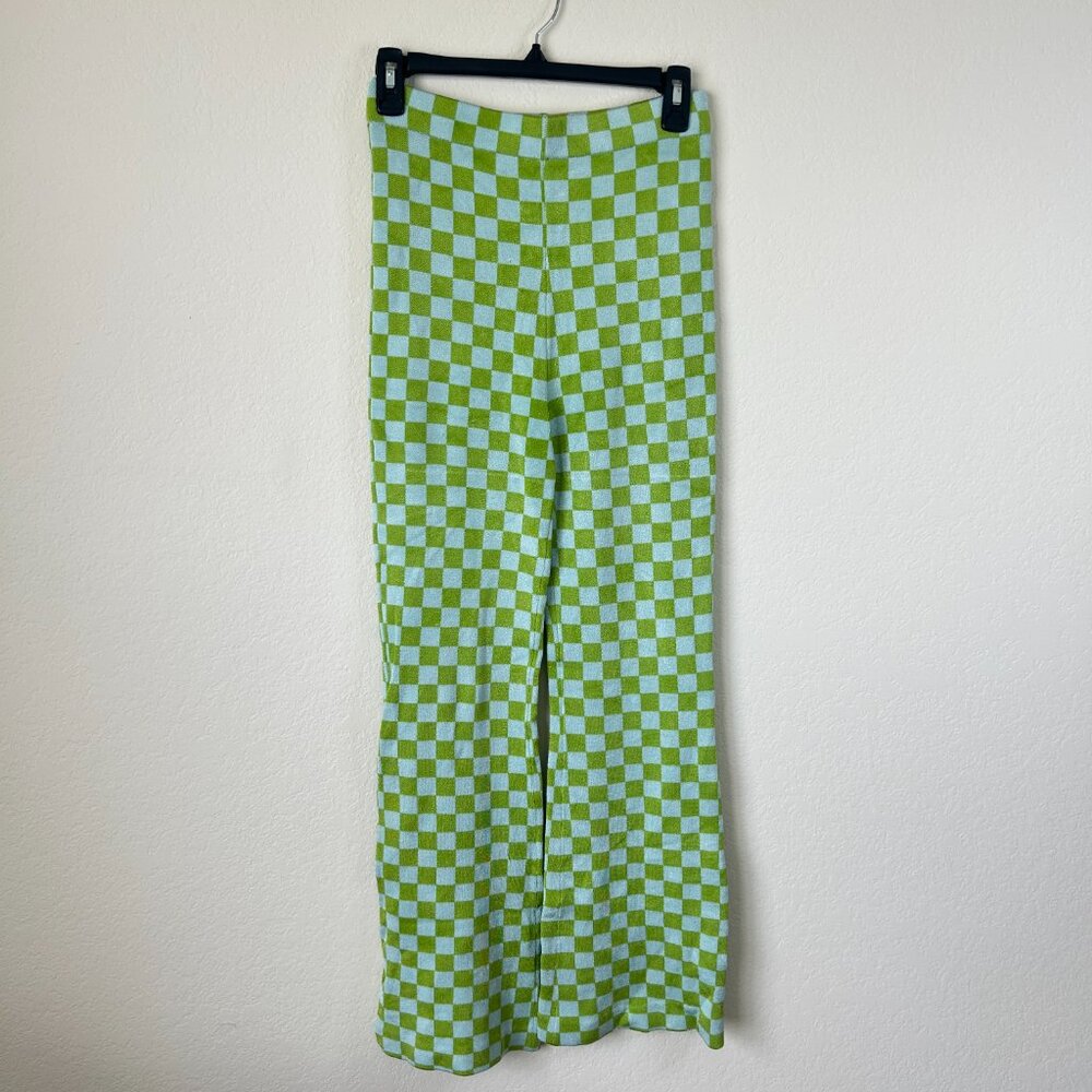 Urban Outfitters Pants Womens Small Green Blue Check Stretch Knit Retro Flare S